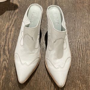 White leather cowboy boot mule slides